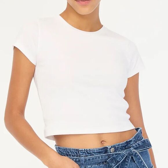 J.Crew Factory Crewneck cropped ribbed tee - Picture 1 of 6